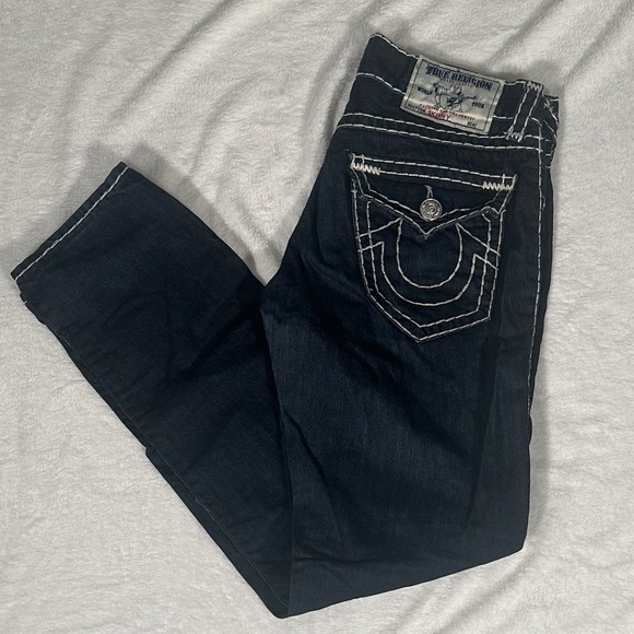 True Religion Men's Dark Blue Jeans with White Thick Stitching! Size 32 - Picture 1 of 8